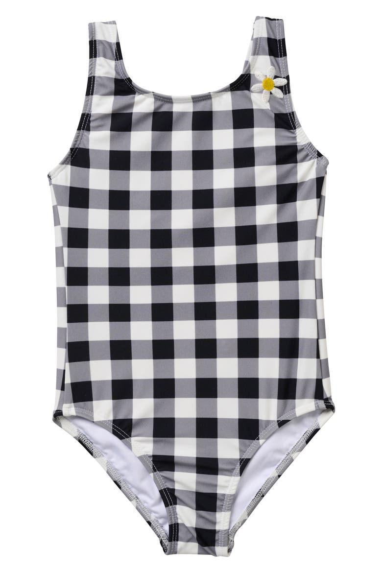 Kids' Seaside Gingham One-Piece Swimsuit, Main, color, BLACK
