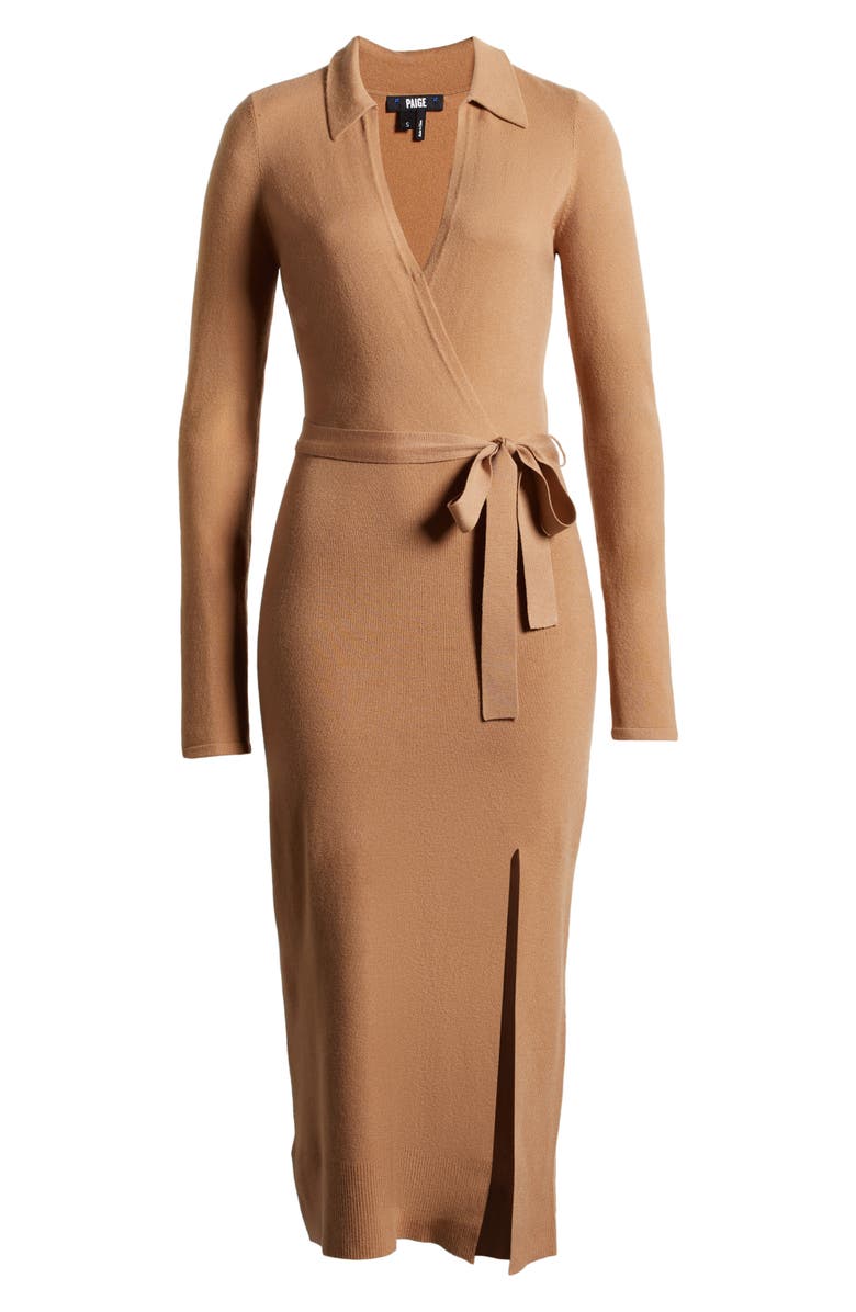 PAIGE Carmen Belted Long Sleeve Sweater Dress, Alternate, color, Dkcamel