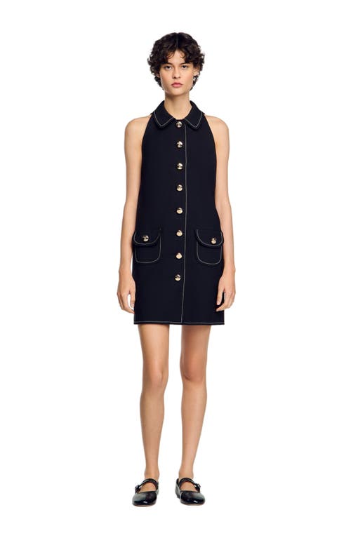 Sandro Peter Pan Collar Short Dress In Black