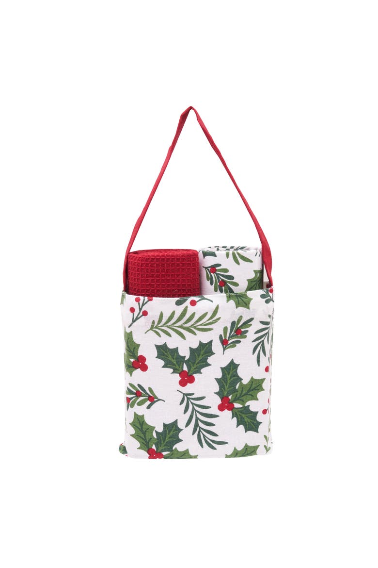 Holly Spring Berry Towel & Tote Bag Gift Bundle Set of 3, Main, color, Red