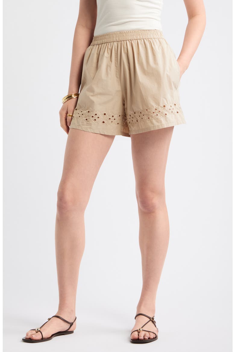 Embroidered Poplin Shorts, Main, color, BEIGE HUMUS