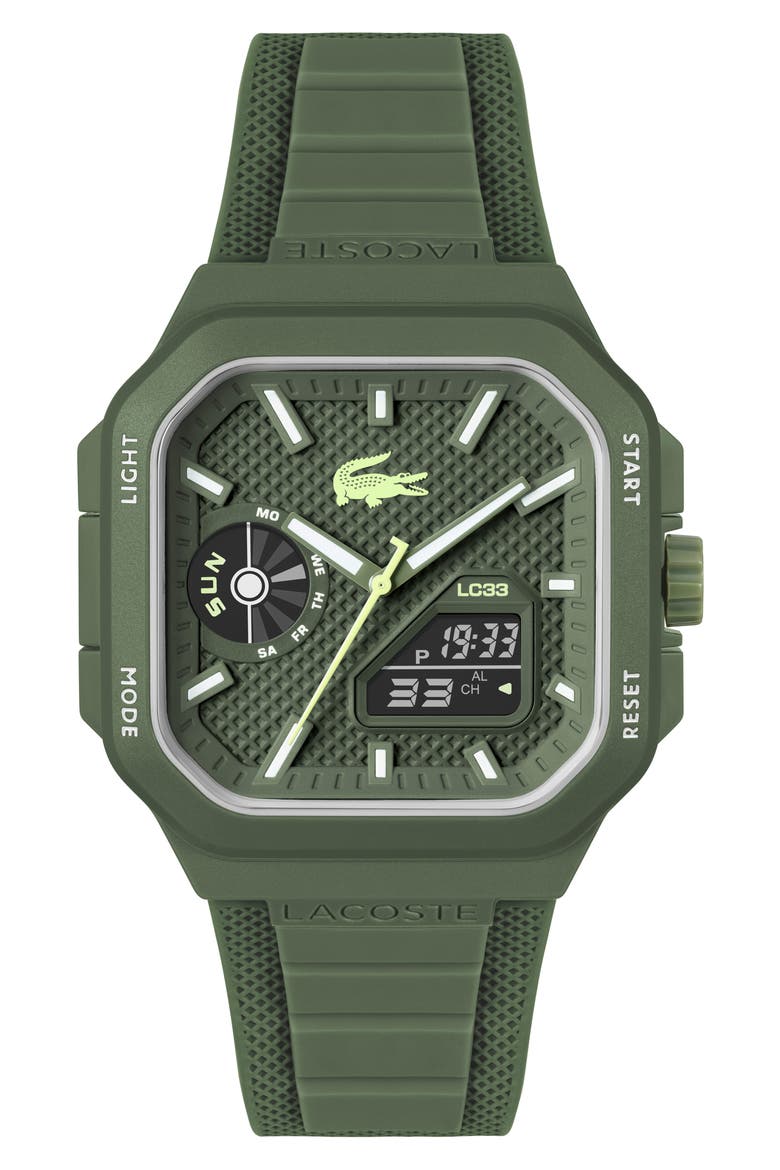 LC33 Ana-Digi Silicone Strap Watch, 44mm x 50mm, Main, color, KHAKI GREEN
