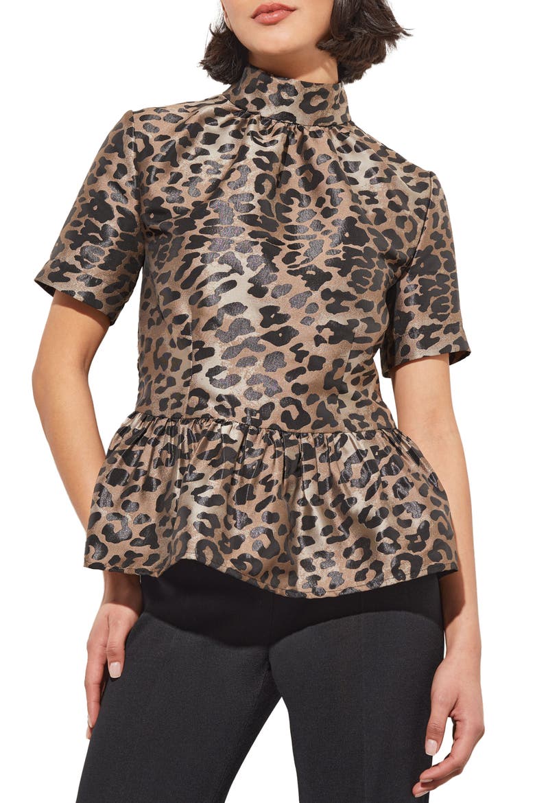Leopard Print Peplum Top, Main, color, JAVA/LMST/BK