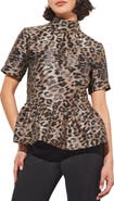 Ming Wang Leopard Print Peplum Top