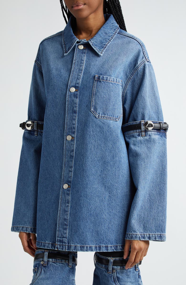Coperni Belted Elbow Denim Jacket, Alternate, color, 