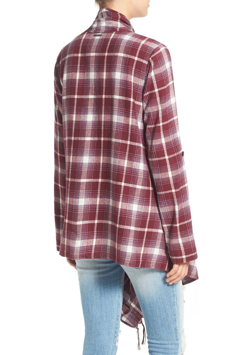 'Once Again' Cotton Plaid Cardigan, Alternate, color, MAUVE WOOD