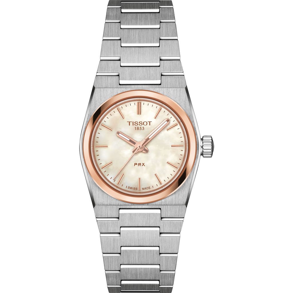 Tissot Women's Swiss Prx Two-tone Stainless Steel Bracelet Watch 25mm In White/silver