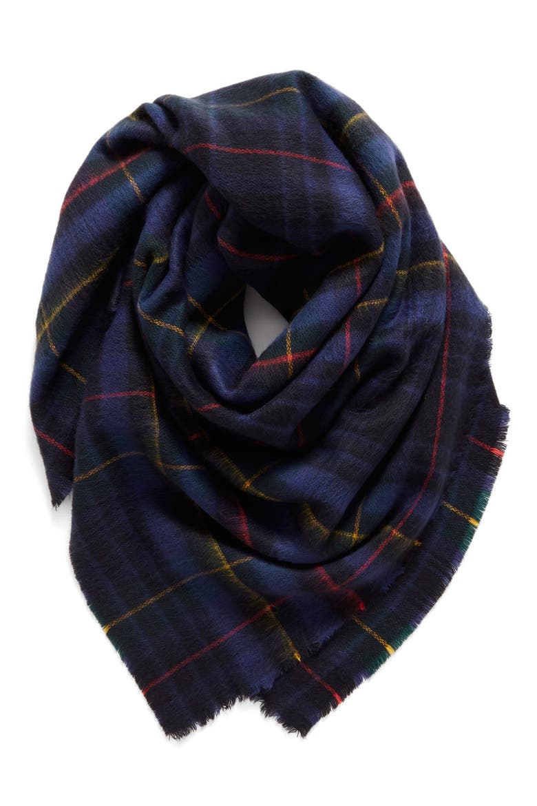 'Anya' Plaid Oversize Square Scarf, Main, color, NAVY MULTI