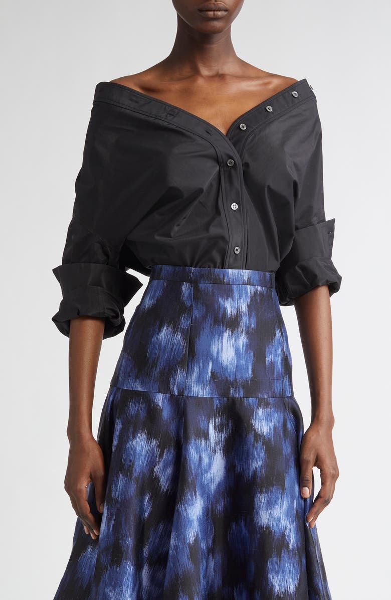 Michael Kors Collection Silk Blend Cutaway Button-Up Shirt, Main, color, Black