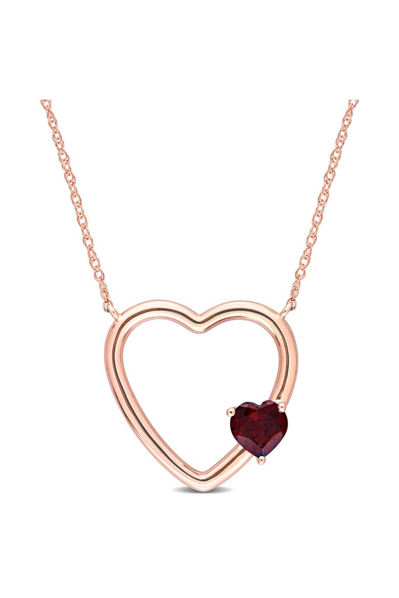 Gemstone Open Heart Necklace 10k, Main, color, Garnet/Rose Gold
