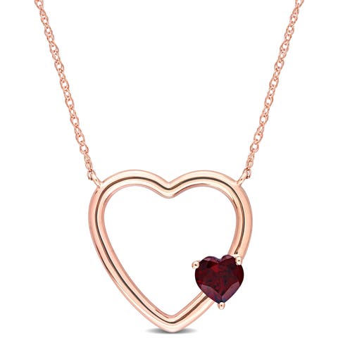 Gemstone Open Heart Necklace 10k