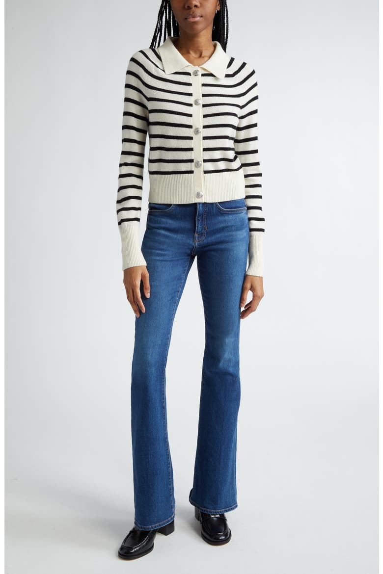 Cheshire Cashmere Cardigan Sweater, Alternate, color, OFF WHITE BLACK