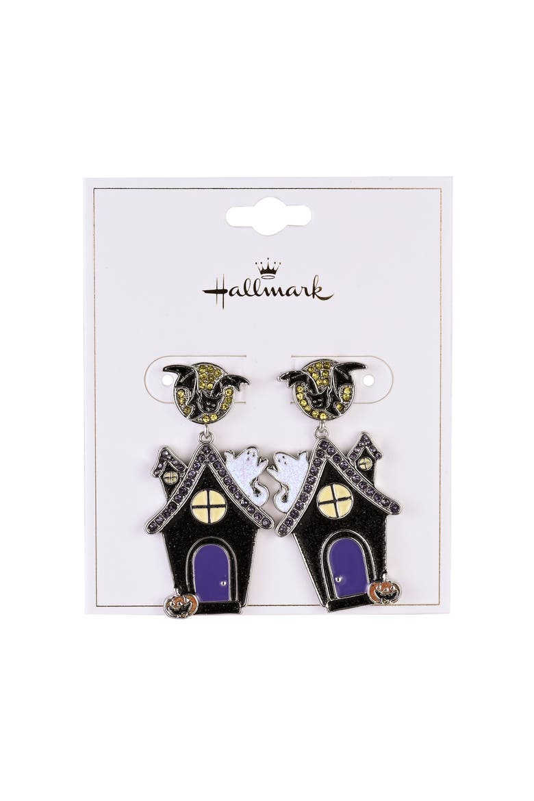 Halloween Haunted House Earrings, Alternate, color, Purple