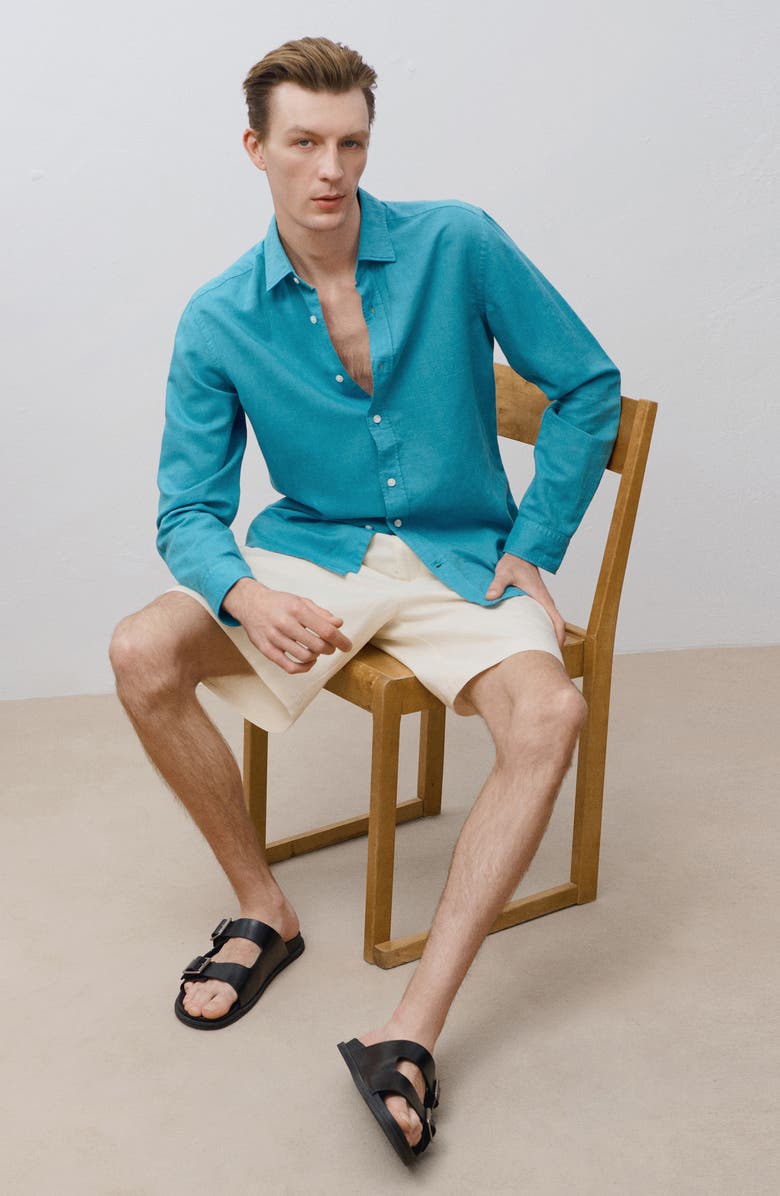 MANGO Linen & Cotton Button-Up Shirt, Alternate, color, 