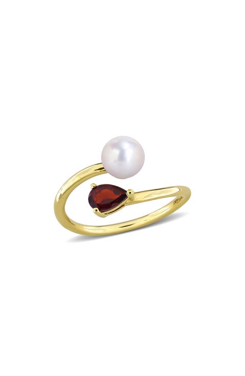 Cultured Pearl & Semiprecious Stone Crossover Ring