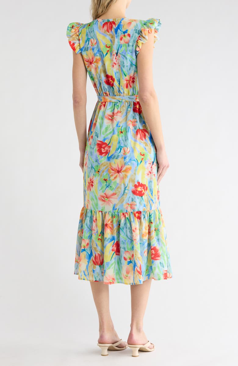 Sam Edelman Floral Flutter Sleeve Maxi Dress, Alternate, color, Blue Multi