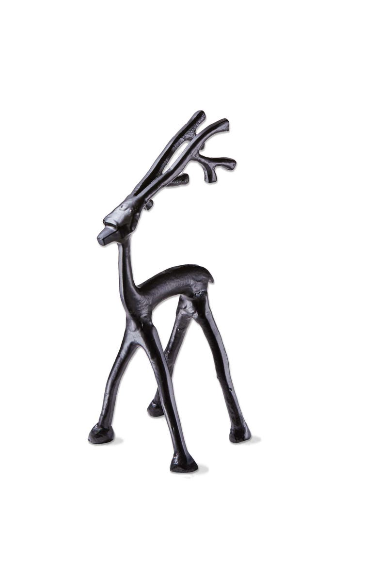 tag Small Cast Aluminum Reindeer Statue for Holiday Decor, Main, color, Black