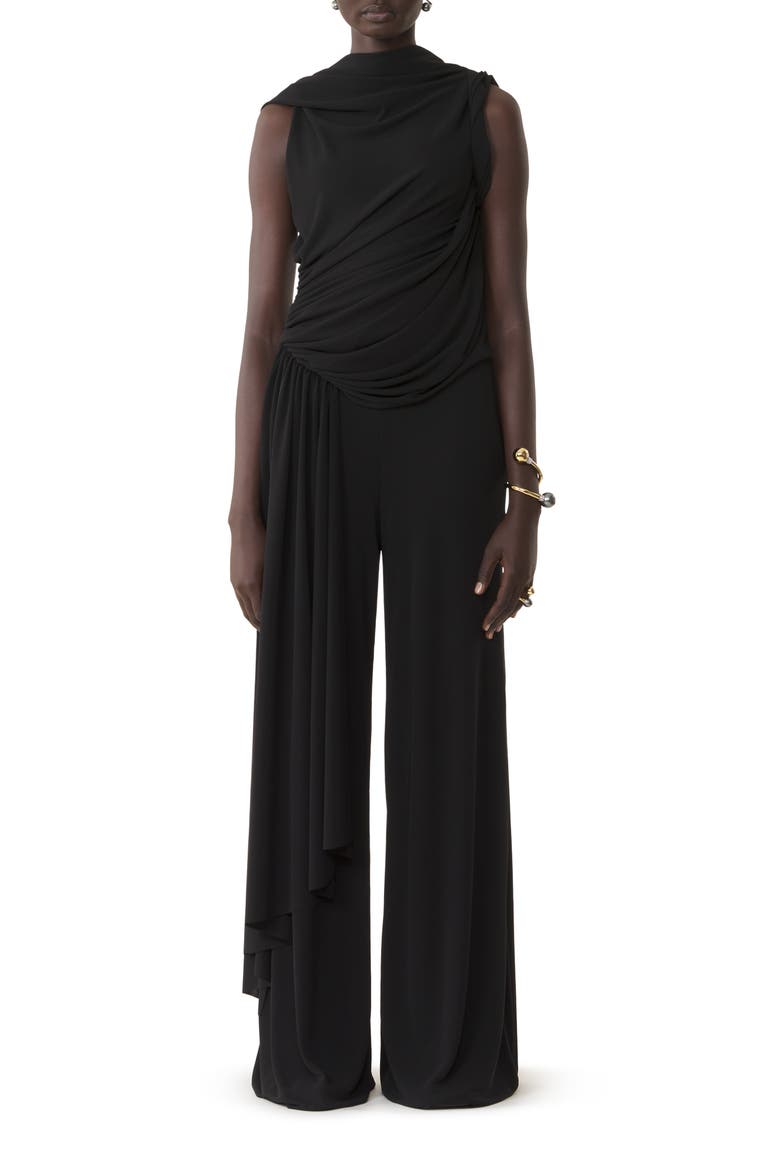Draped Jumpsuit In Crepe Jersey, Main, color, Black