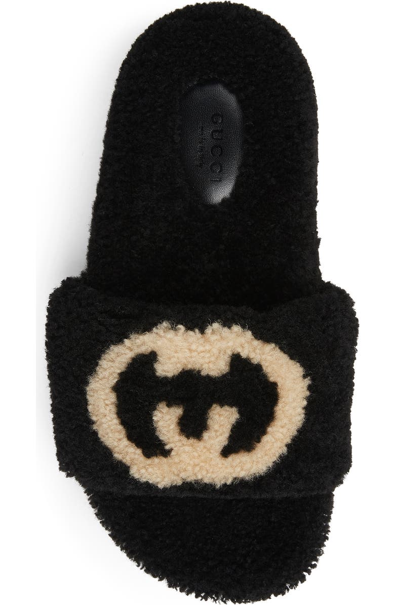 Gucci Eileen Logo Genuine Shearling Slide Sandal, Alternate, color,