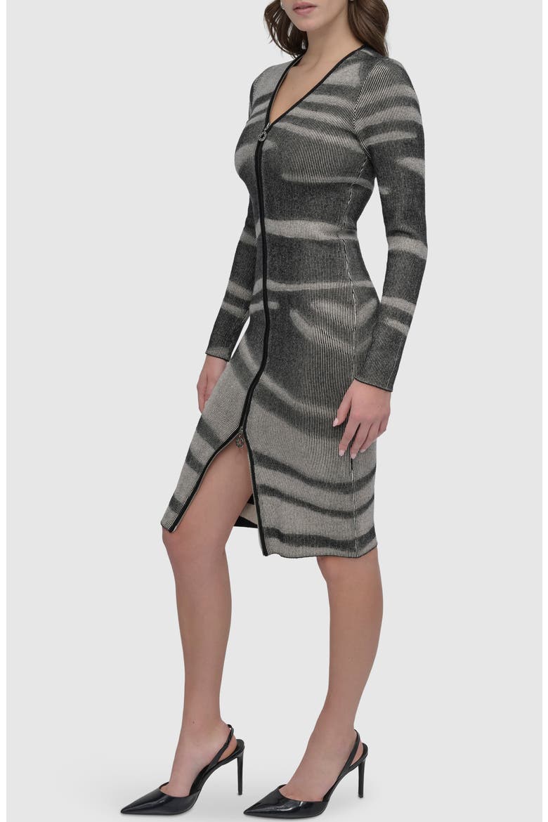 Zip Front Long Sleeve Sweater Dress, Alternate, color, GREY