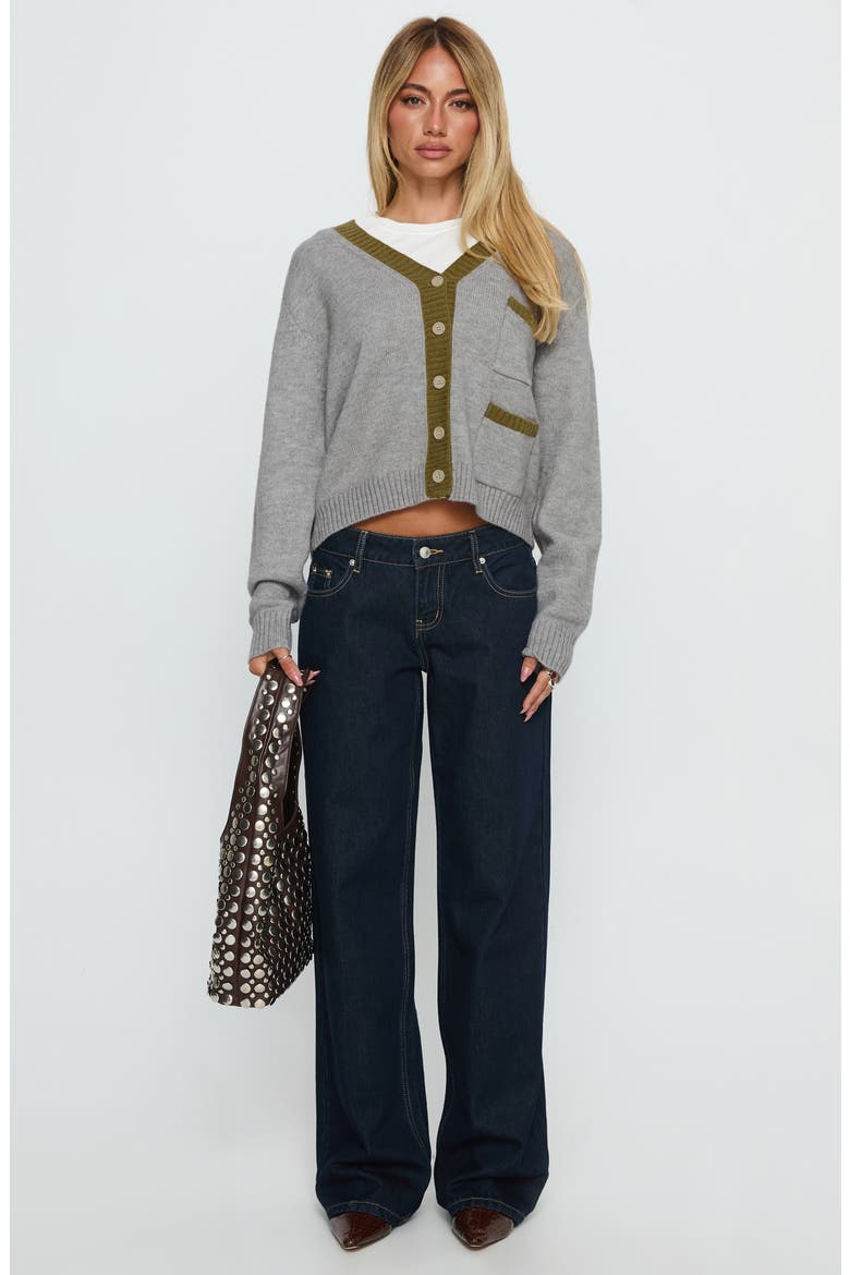 Atira Contrast Knit Cardigan, Alternate, color, GREY