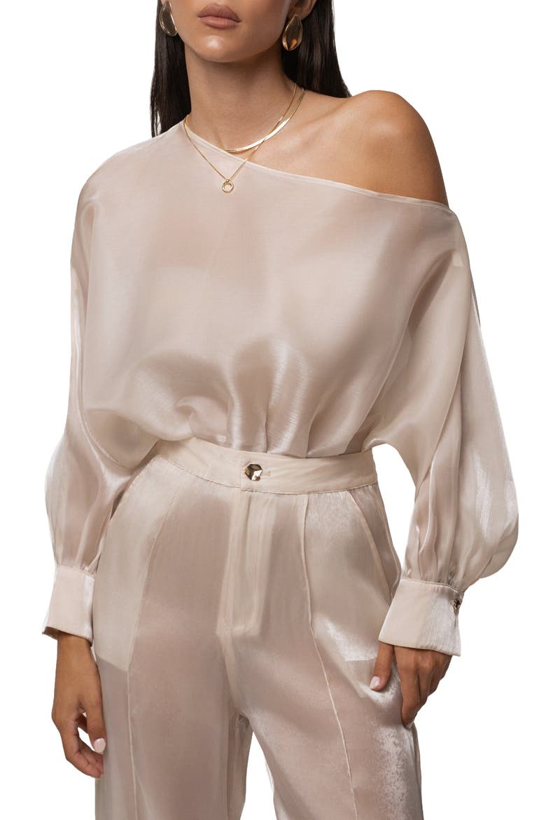 Resort Glow Organza Bodysuit, Alternate, color, Cream