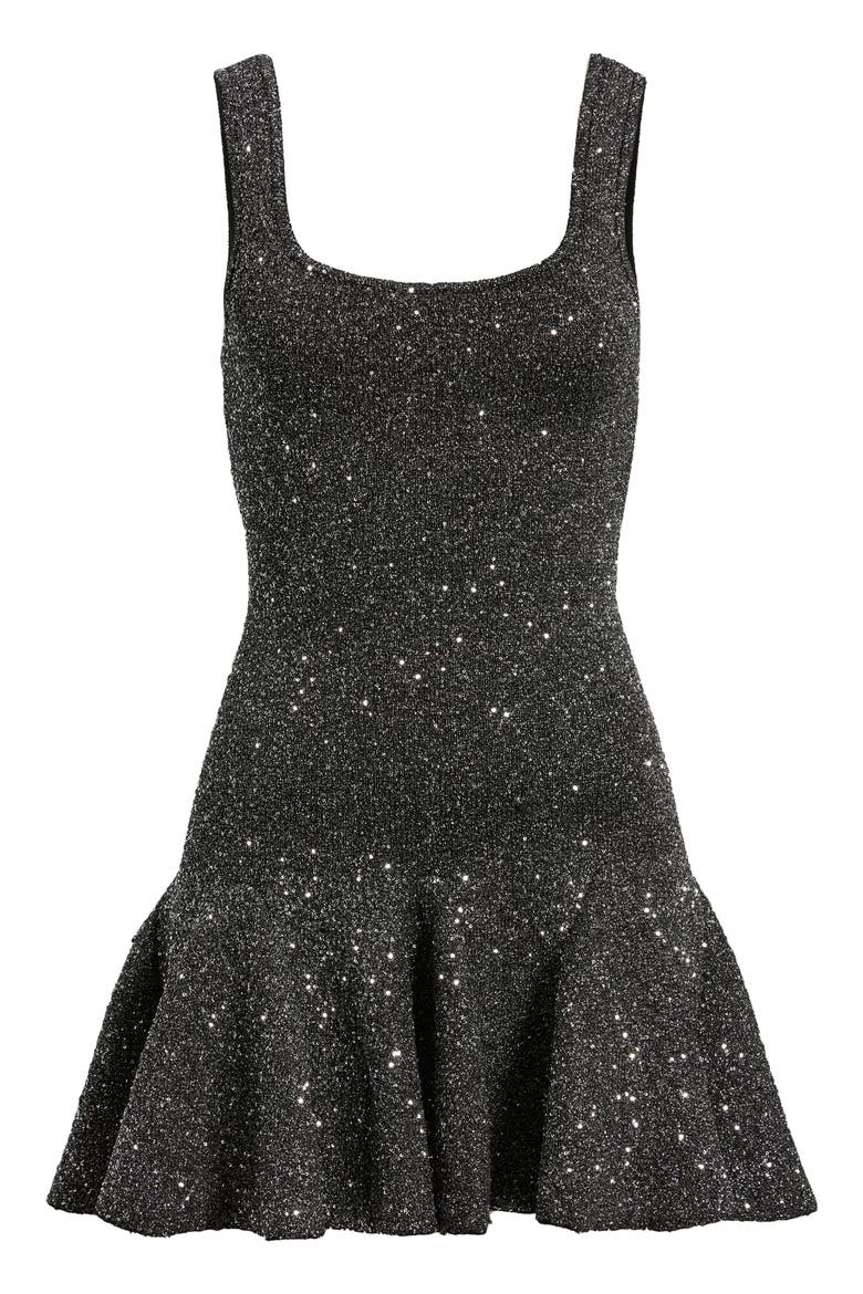 Sarajane Metallic Flounce Hem Minidress, Alternate, color, BLACK