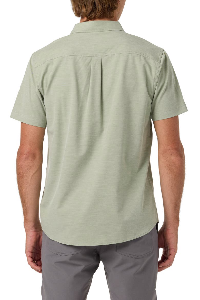Light Check Short Sleeve Button-Up Shirt, Alternate, color, OIL GREEN