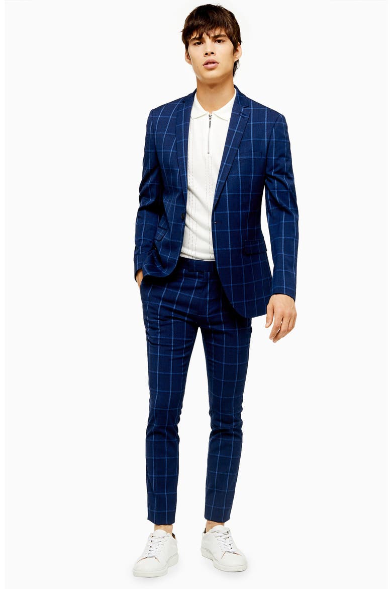 Page Windowpane Check Super Skinny Suit Jacket, Alternate, color, BLUE