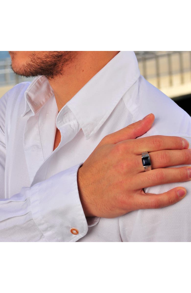 LuvMyJewelry Blue Pietersite Textured Sterling Silver Men Signet Ring, Alternate, color, Silver