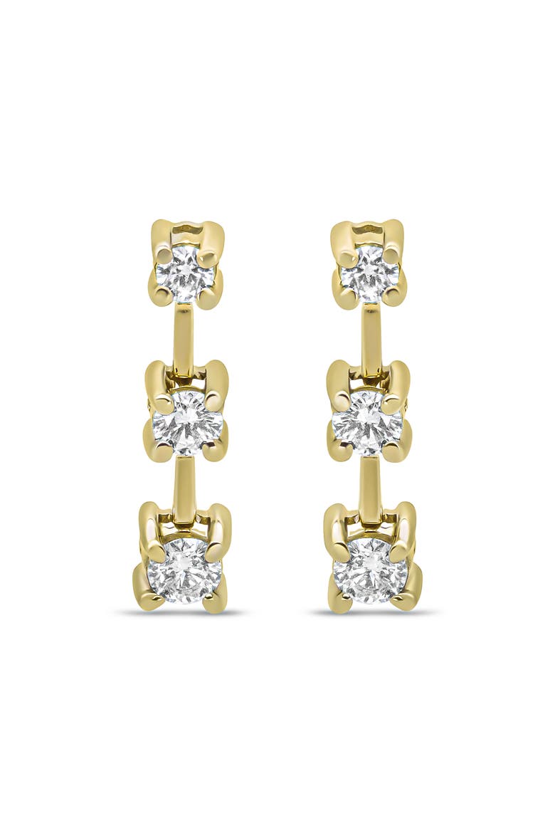 14K Yellow Gold 1/2 Cttw Round Diamond 3 Stone Stud Earrings, Alternate, color, Yellow