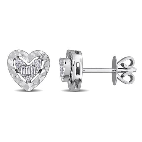 Diamond Heart Stud Earrings 14k White Gold