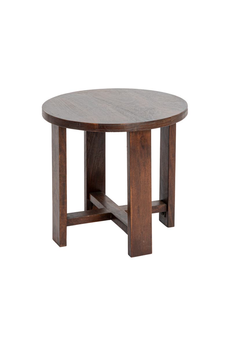 Acacia Wood Round Trestle End Table, Main, color, Brown