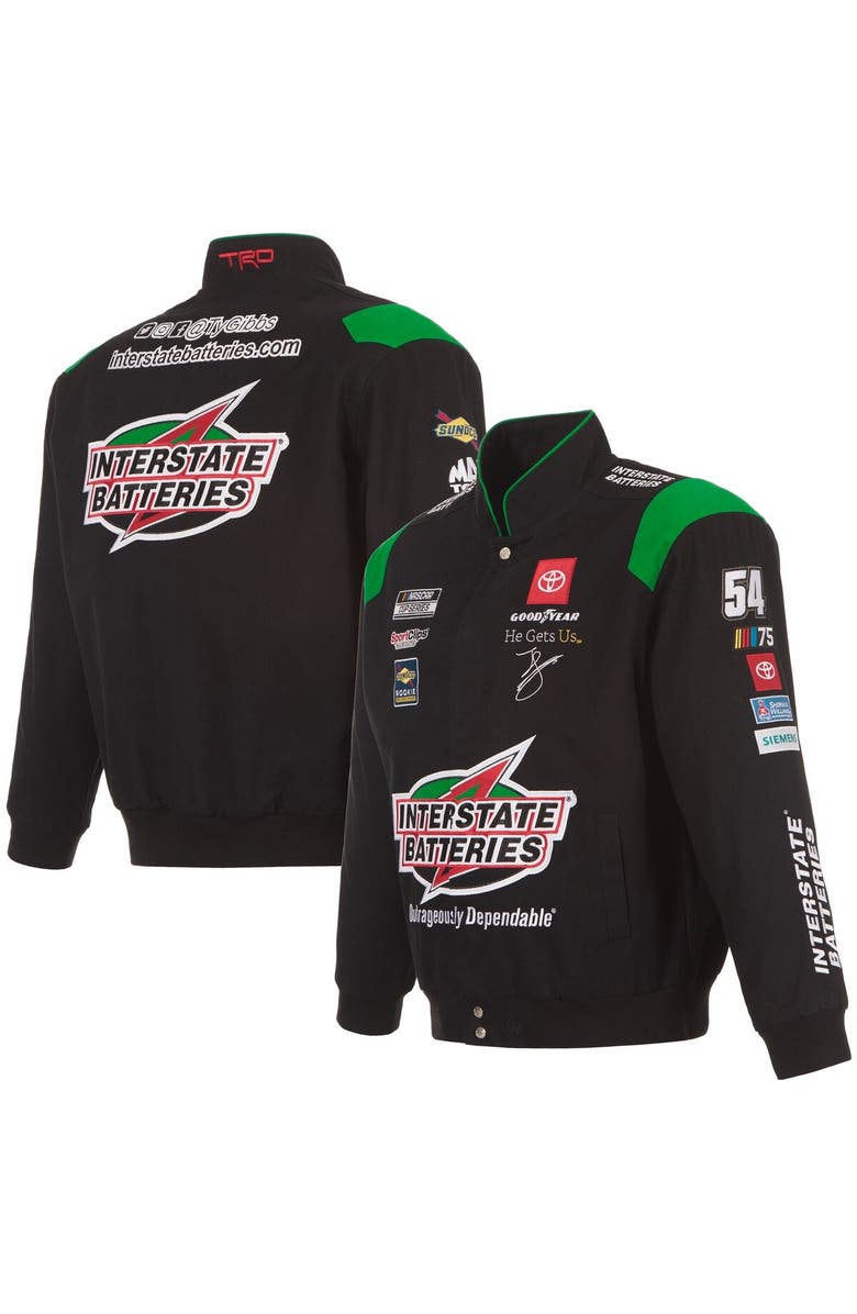JH DESIGN Men's JH Design Black Ty Gibbs Interstate Batteries Twill Uniform Full-Snap Jacket, Main, color, 
