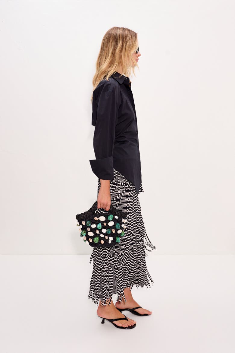 Za Za Knit Fringe Skirt, Alternate, color, Black/White Space Dye