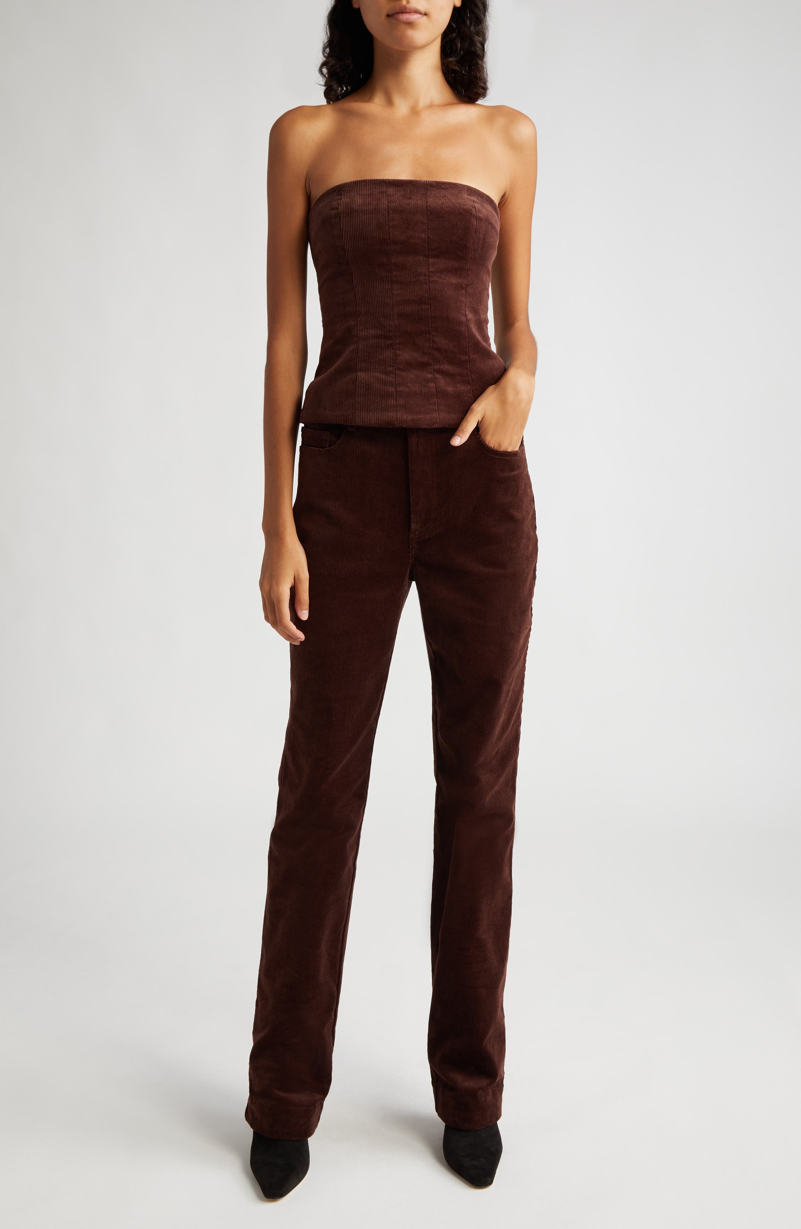 Woodgrain Strapless Corduroy Top - image 2