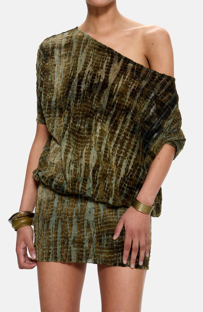 JADED LONDON Ophidian Croc Patterned Burnout Minidress, Alternate, color, Green