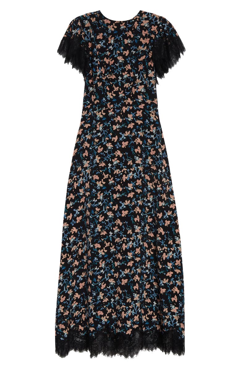 Ulla Johnson Renee Lace Trim Flutter Sleeve Silk Cocktail Dress, Alternate, color, Nocturne