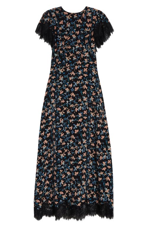 Ulla Johnson Renee Lace Trim Flutter Sleeve Silk Cocktail Dress In Blue