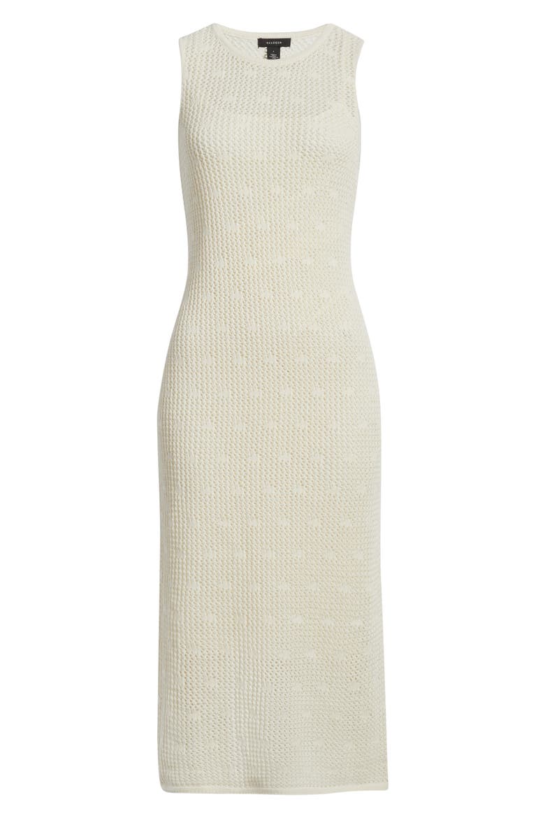Open Stitch Cotton Blend Midi Dress, Alternate, color, EGGNOG