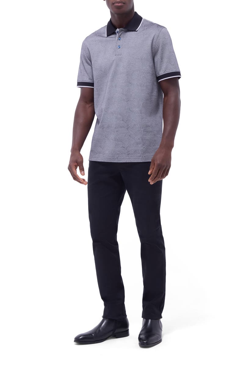 Bugatchi Bird
s Eye Leaf Pattern Cotton Polo, Alternate, color, Black