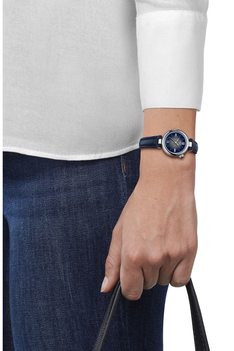Desire Leather Strap Watch, 28mm, Alternate, color, BLUE