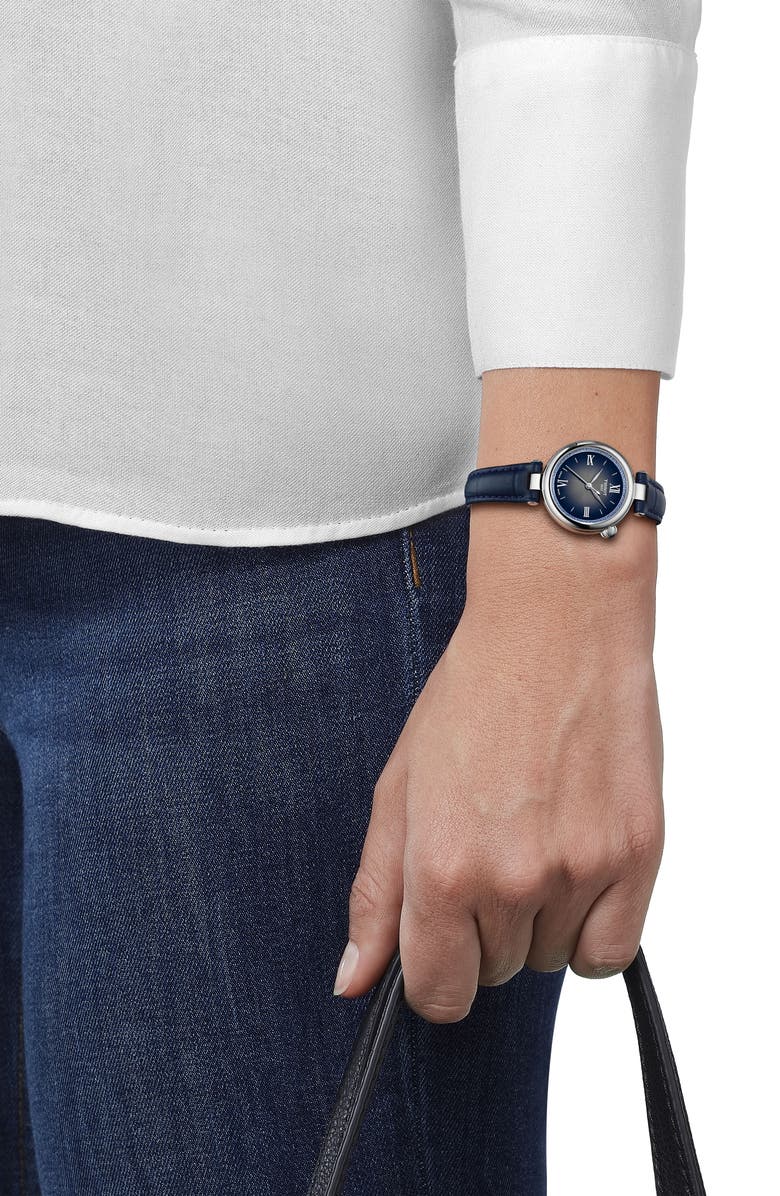 Tissot Desire Leather Strap Watch, 28mm, Alternate, color, Blue