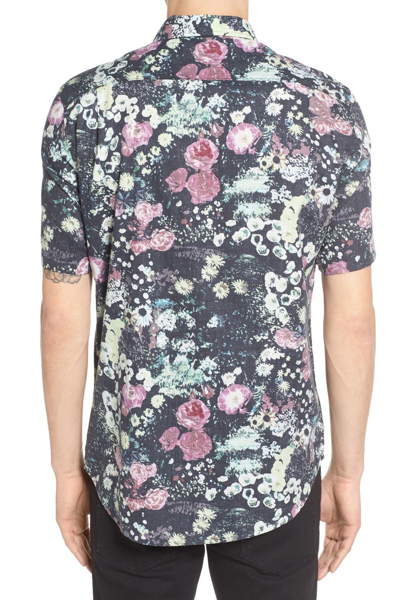 Floral Print Woven Shirt, Alternate, color, BLACK