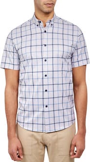 Brooklyn Brigade Slim Fit Gowanus Textured Grid 4-Way Stretch Performance Short Sleeve Shirt
