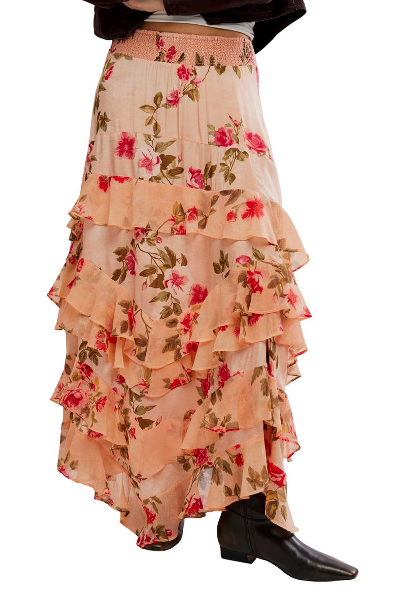 Lolita Floral Ruffle Maxi Skirt, Main, color, MAUVE