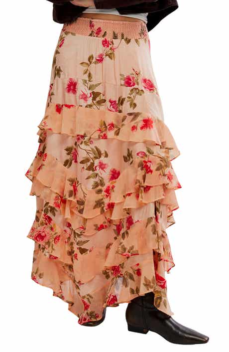 Lolita Floral Ruffle Maxi Skirt