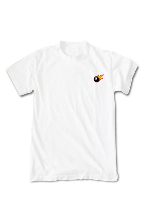 Flaming 8 Ball Emblem Graphic Print T-Shirt