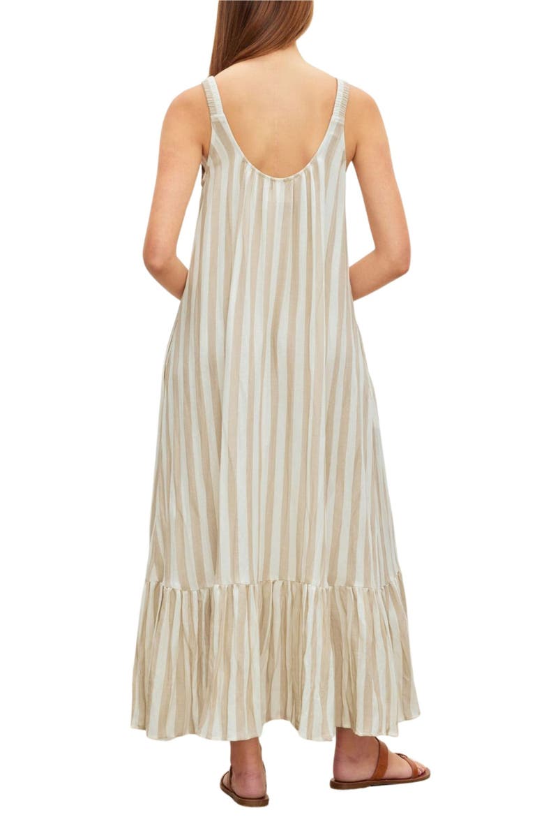 Mera Ruffle Hem Striped Midi Dress, Alternate, color, KHAKI BGE