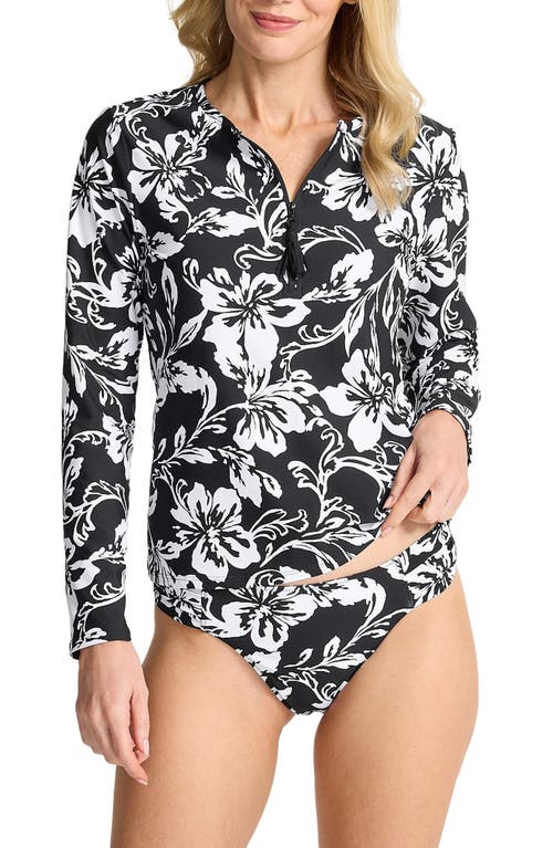 Tommy Bahama Sunset Blooms Zip Rashguard In Black
